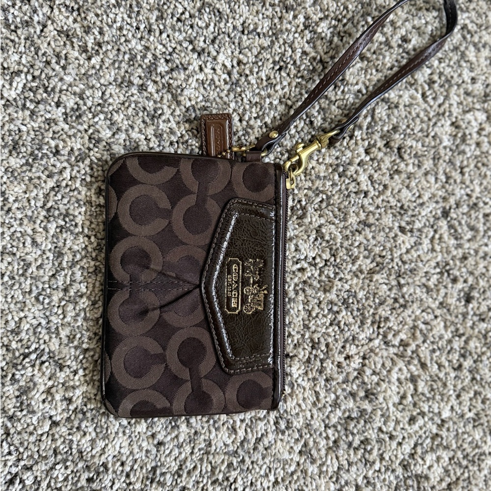 Coach Dark Brown Signature Wristlet